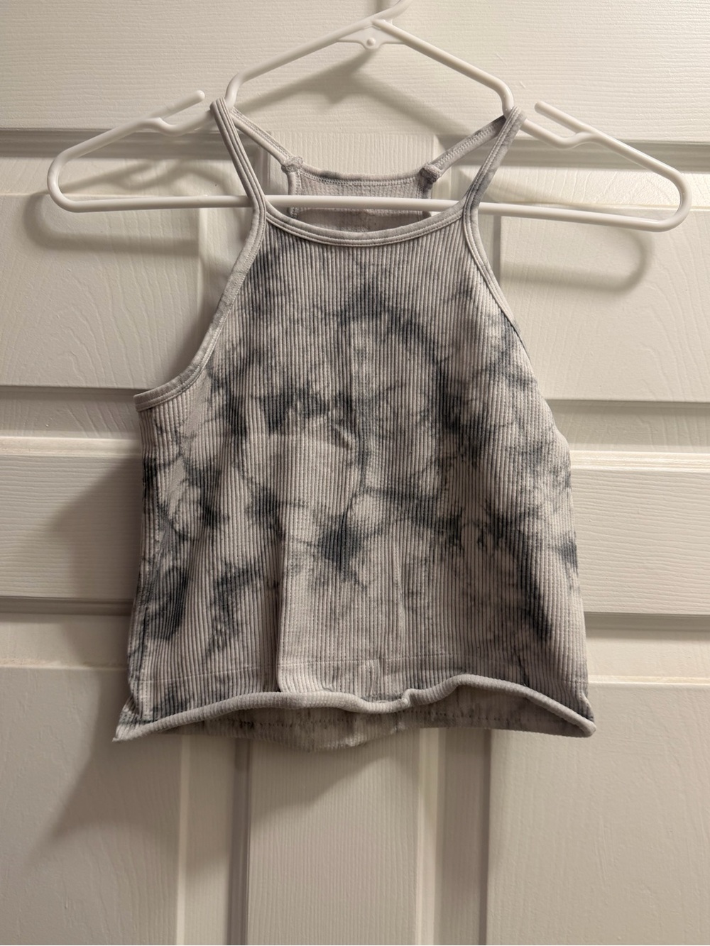 Tie-Dye Ribbed Halter Tank Top - Gray